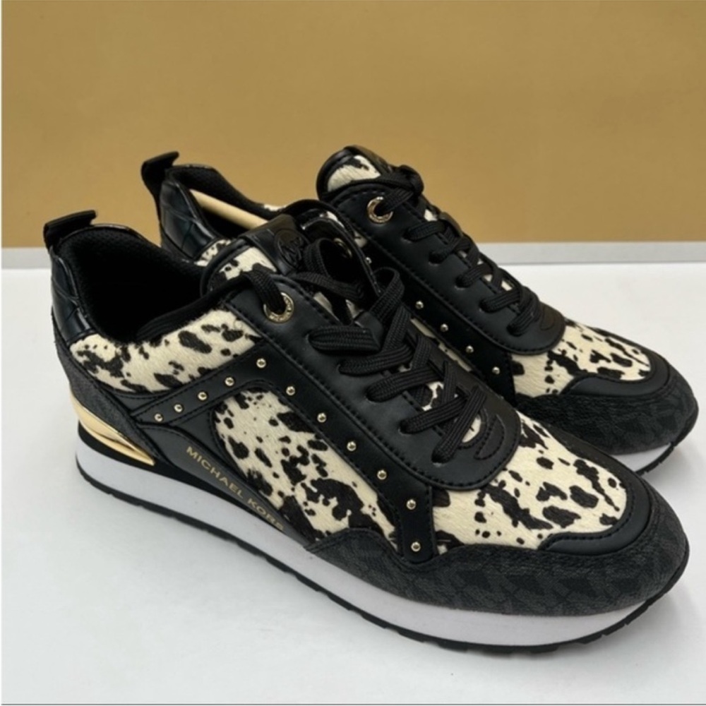Michael Kors Black and White Cow Patterned Sneakers - Picture 2 of 7
